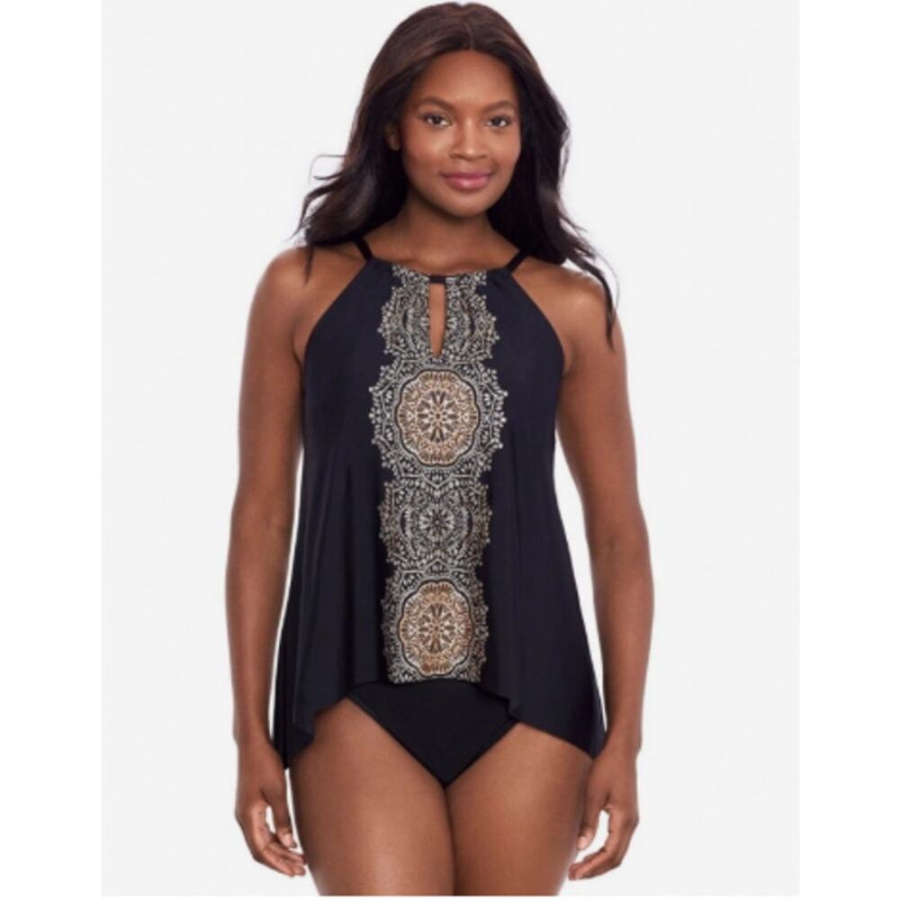 Miraclesuit Peephole Tankini Top Black NWT size 14